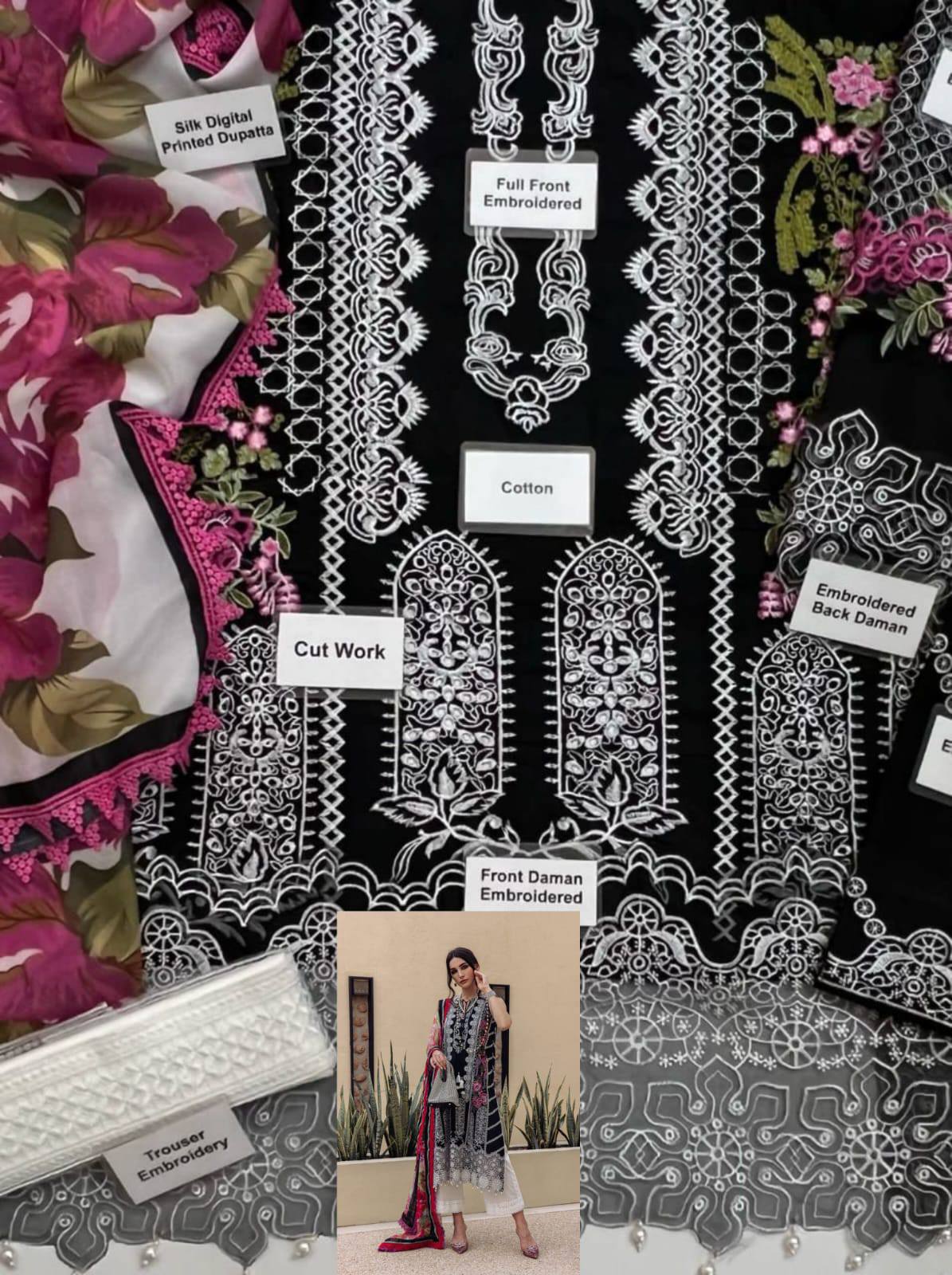 *SAIRA RIZWAN* chikankari luxury cotton embroidered unstitced 3pc