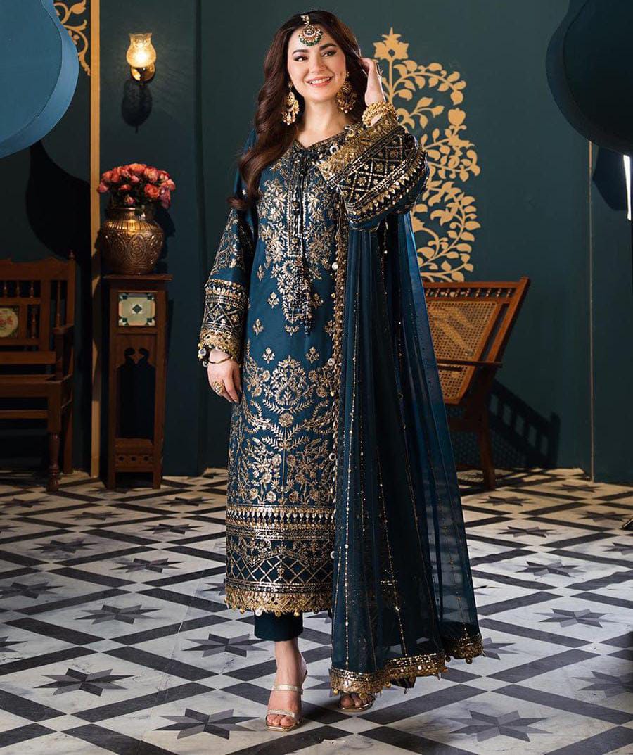 chiffon embroidered & sequence unstiched 3pc✓