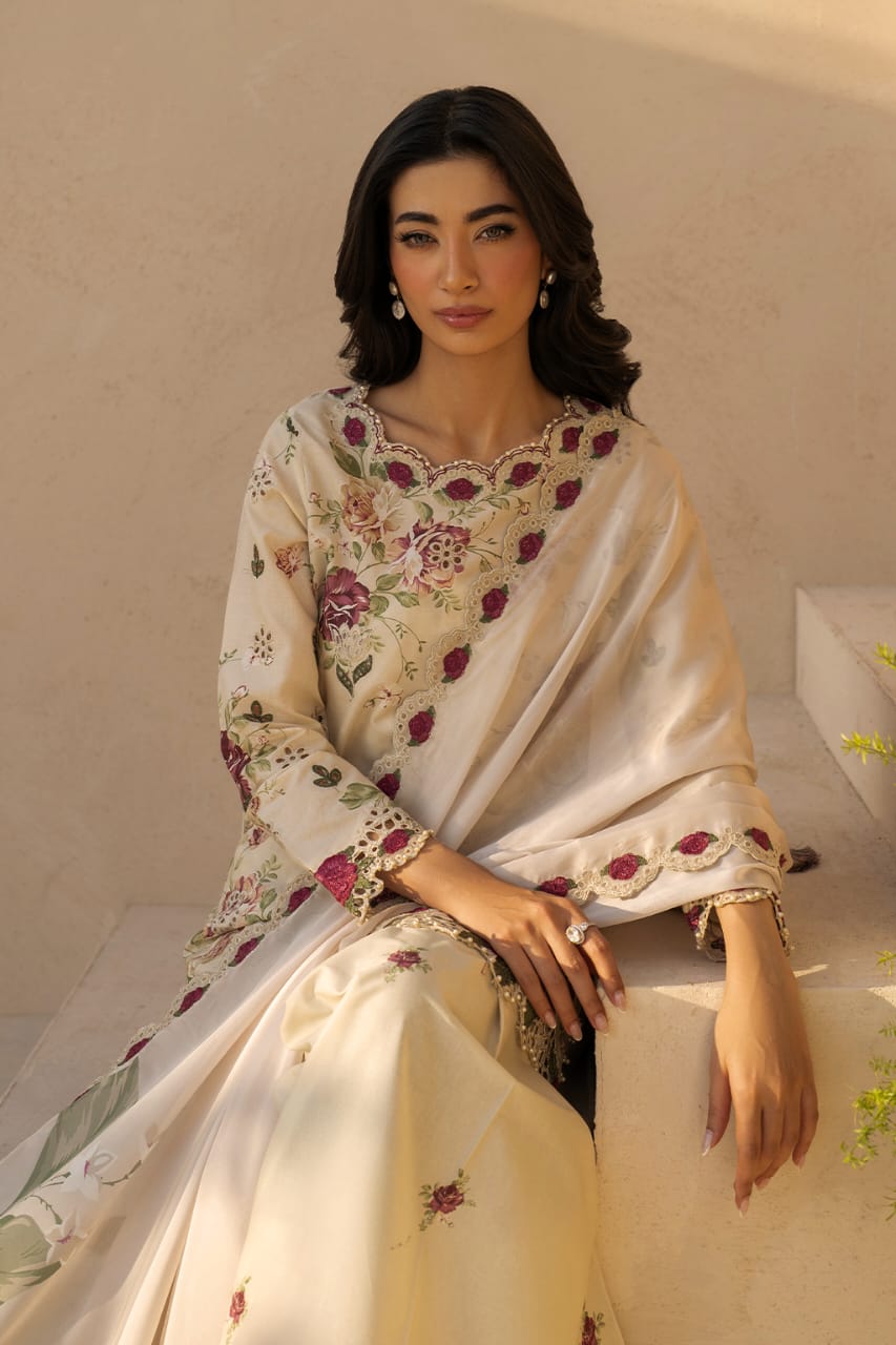 BRAND:IZNIIK lawn:Chikankari embriodered luxury unstiched 3pc