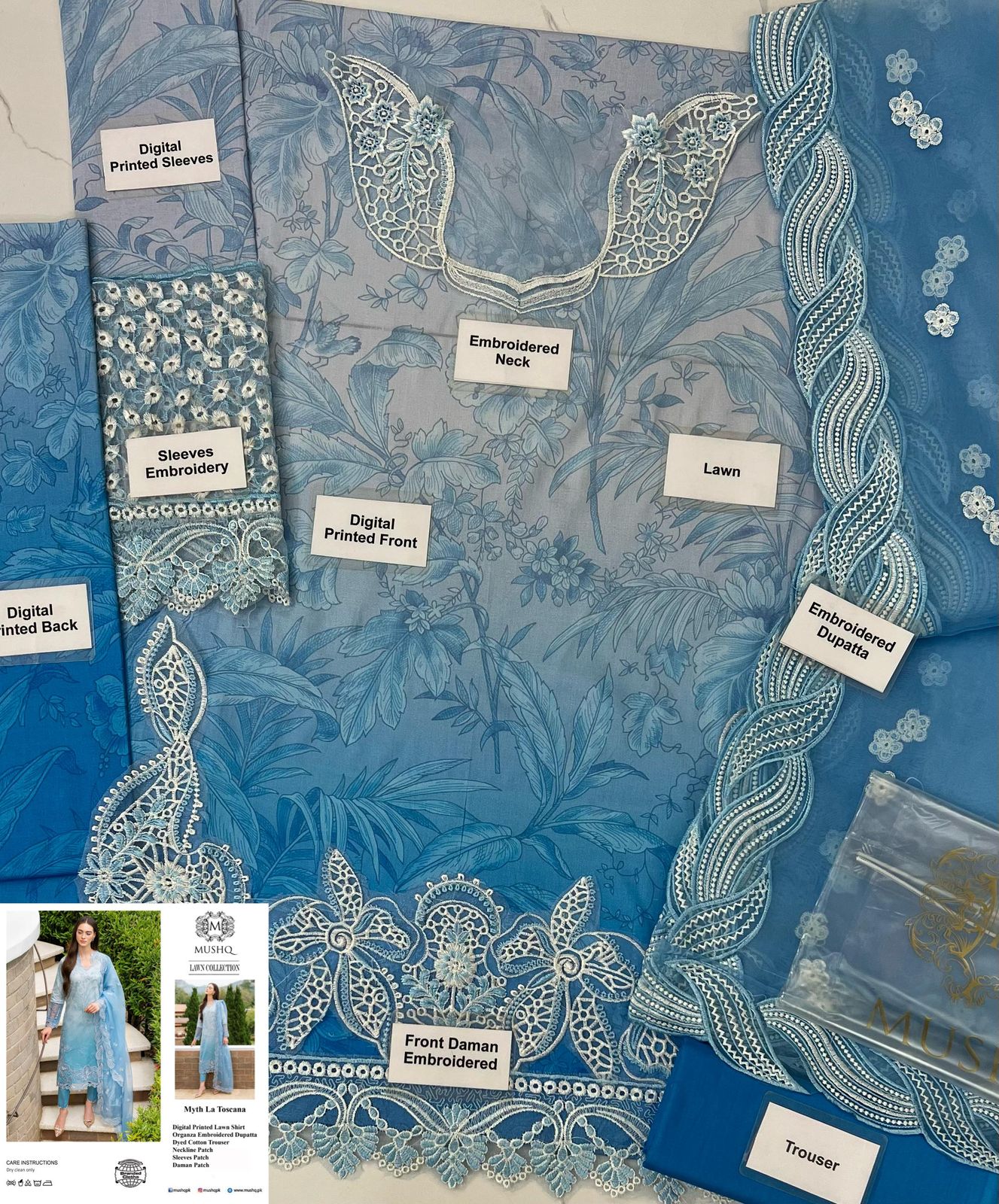 BRAND:MUSHQ lawn embriodered patch work unstitced 3pc
