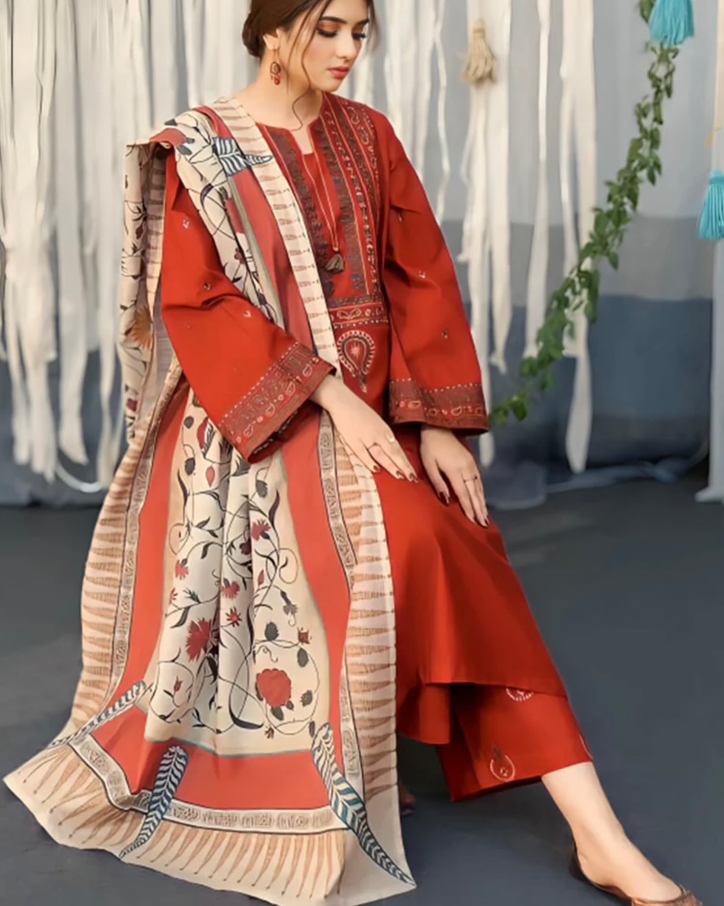 Arooj - 3PC EMBROIDERED WITH DIGITAL DUPPATA