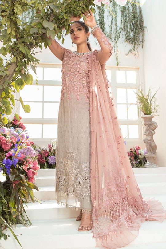 BRAND:MARIA.B chiffon embroidered & 3d working luxury unstiched 3pc