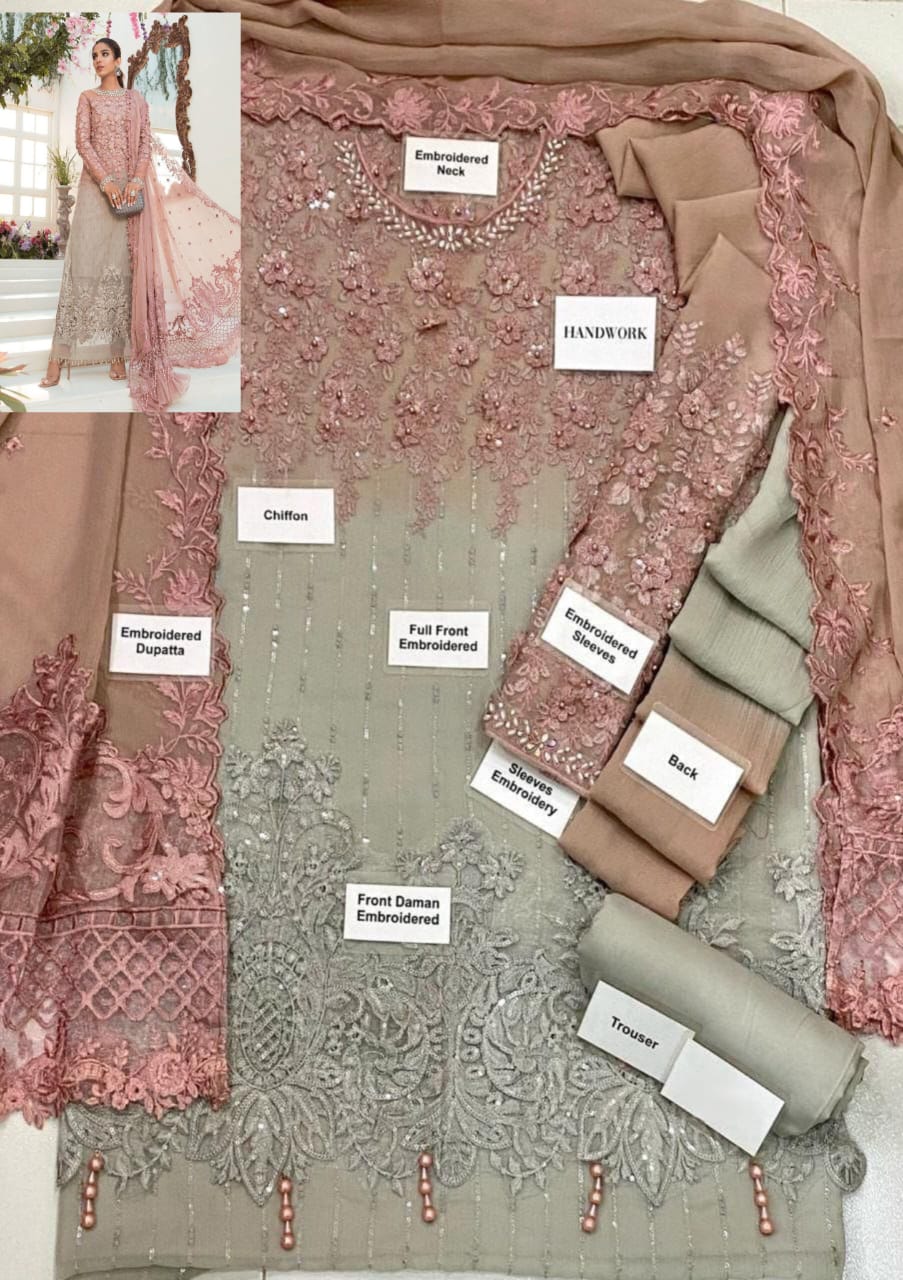 BRAND:MARIA.B chiffon embroidered & 3d working luxury unstiched 3pc