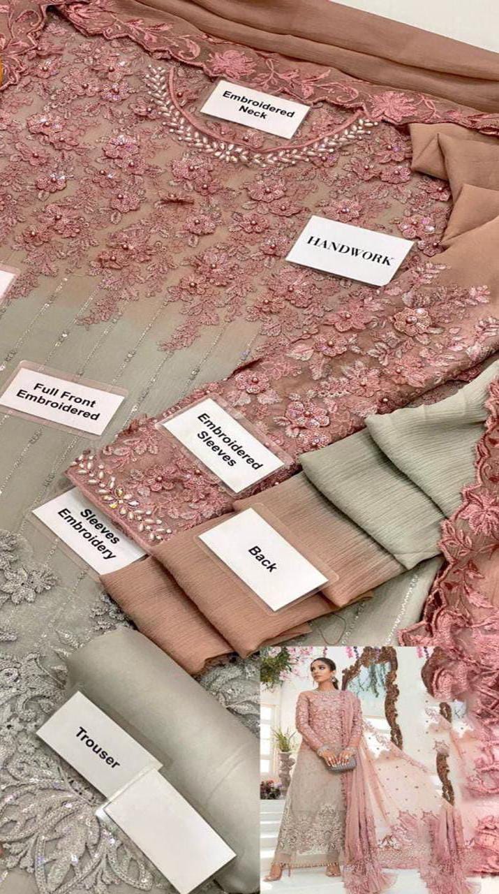 BRAND:MARIA.B chiffon embroidered & 3d working luxury unstiched 3pc
