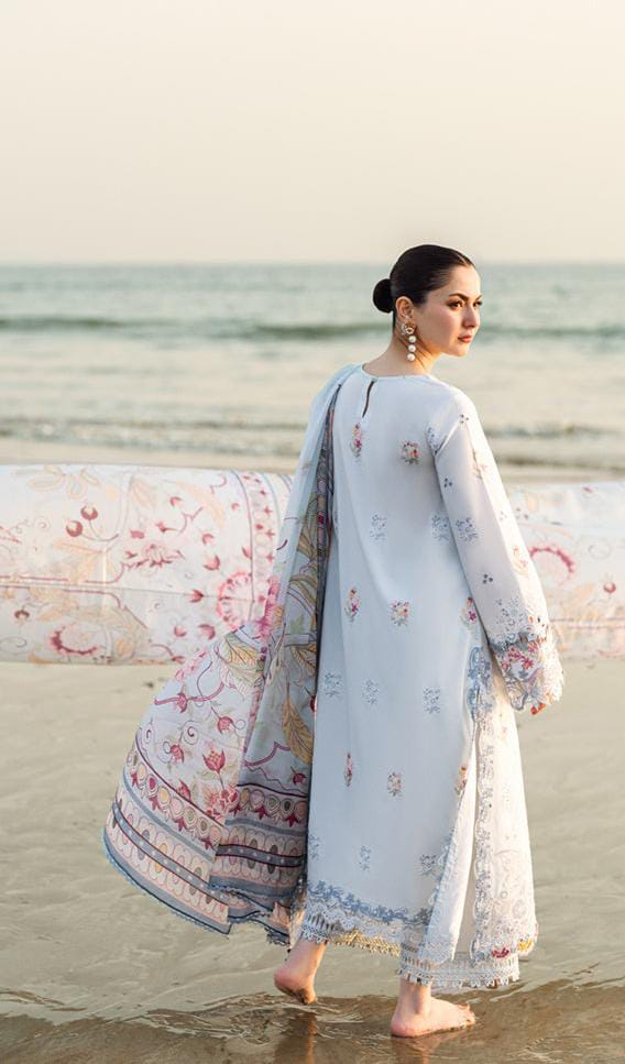 BRAND:QALAMQAR chikankari embriodered luxury cotton unstitced 3pc