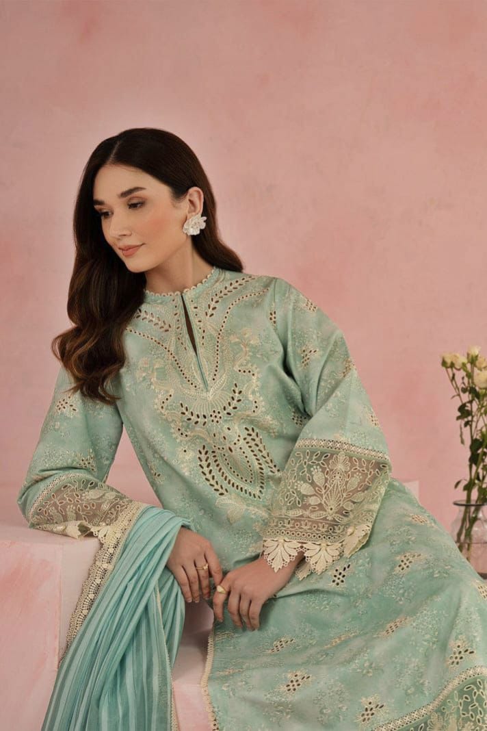 BRAND:AFROZEH chikankari lawn embroidered patch work unstitced 3pc
