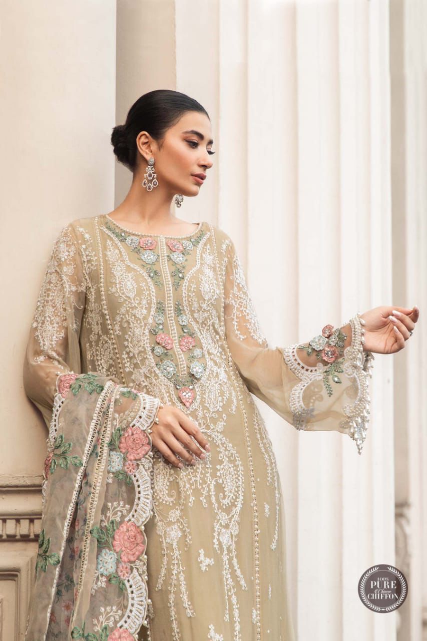BRAND:MARIA.B chiffion embroidered adda work formal wear unstitched 3pc