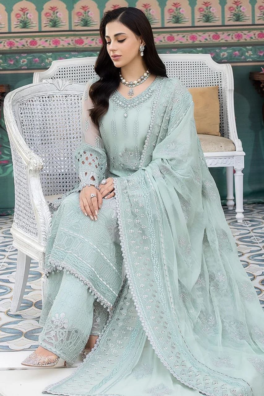 BRAND:FLOSSIE organza embroidered cutwork adda work luxury unstitched 3pc