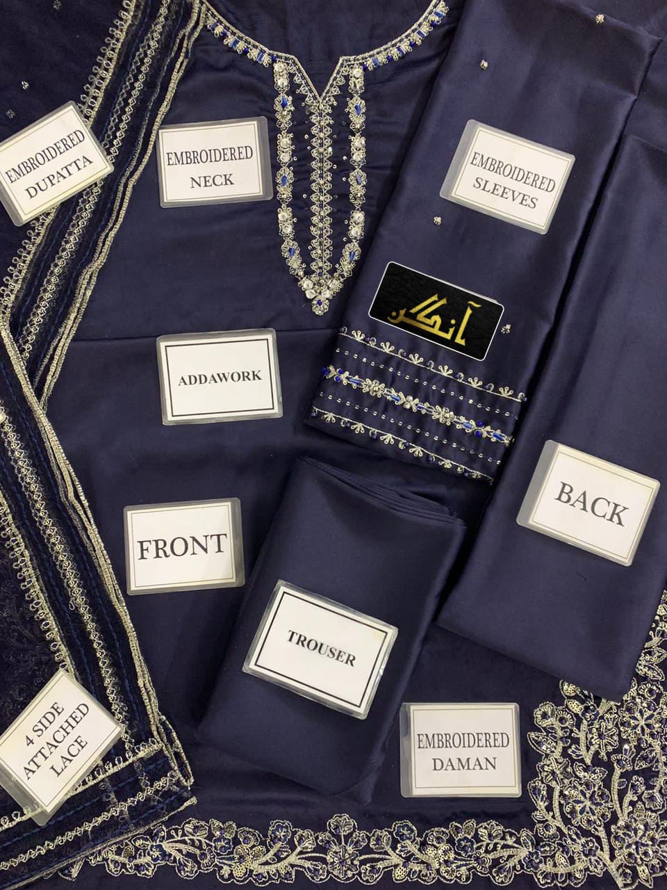 BRAMD:IZNIK shamooz silk embroidered hand embellished luxury unstitched 3pc✓