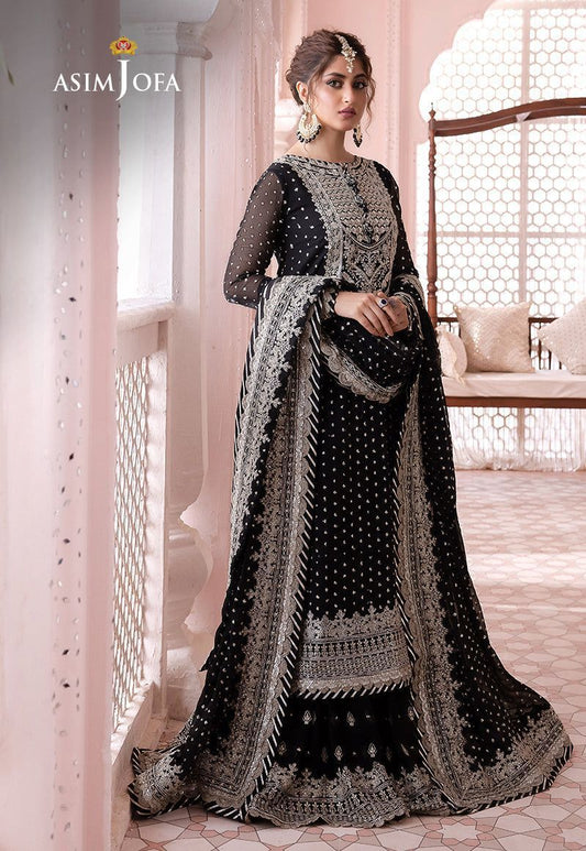 BRAND:ASIM JOFA chiffon embroidered & sequence luxury patch work unstitced 3pc✓