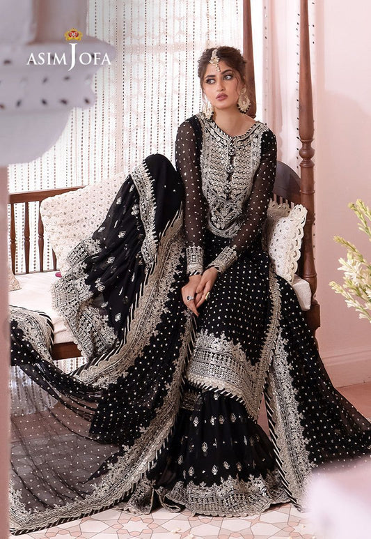 BRAND:ASIM JOFA chiffon embroidered & sequence luxury patch work unstitced 3pc✓