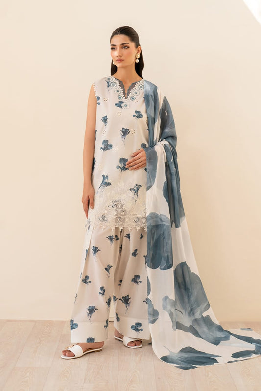 BRAND:IZNIK lawn chikankari embriodered luxury patch work unstitced 3pc
