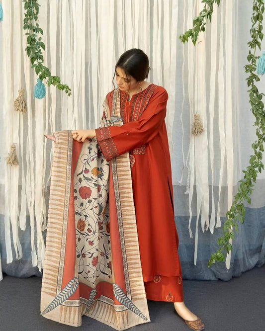 Arooj - 3PC EMBROIDERED WITH  DIGITAL DUPPATA