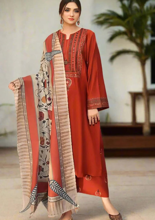 Arooj - 3PC EMBROIDERED WITH  DIGITAL DUPPATA