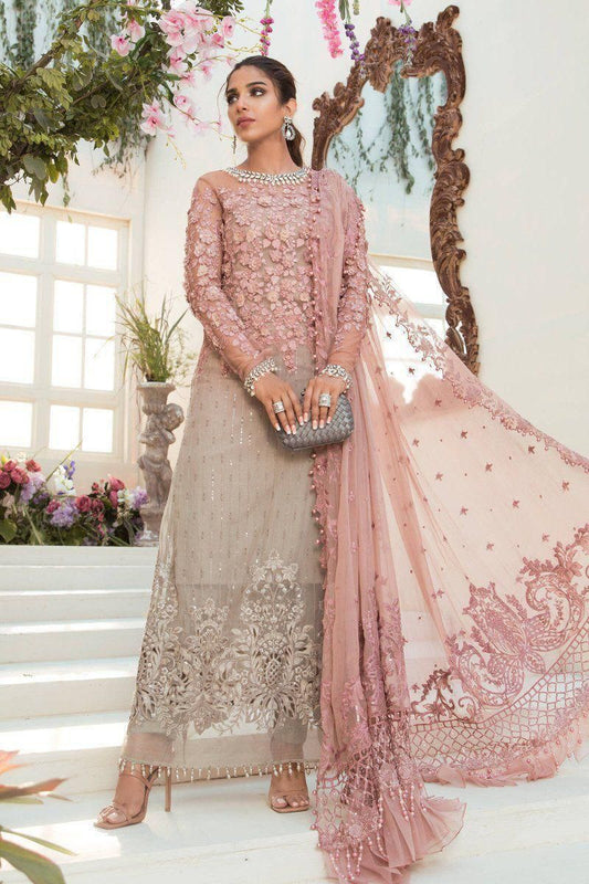 BRAND:MARIA.B chiffon embroidered & 3d working luxury unstiched 3pc