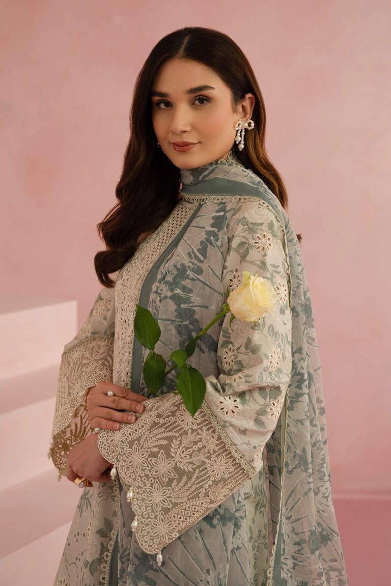 BRAND:AFROZEH chikankari embriodered lawn unstitched 3pc