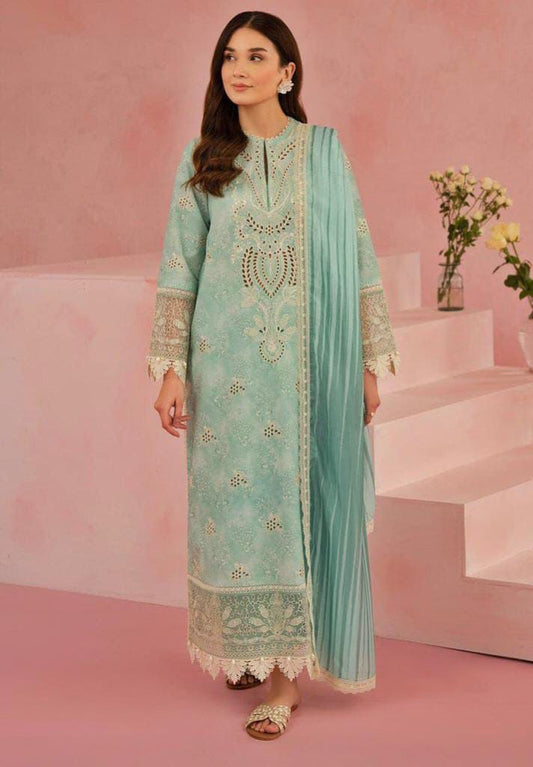 BRAND:AFROZEH chikankari lawn embroidered patch work unstitced 3pc