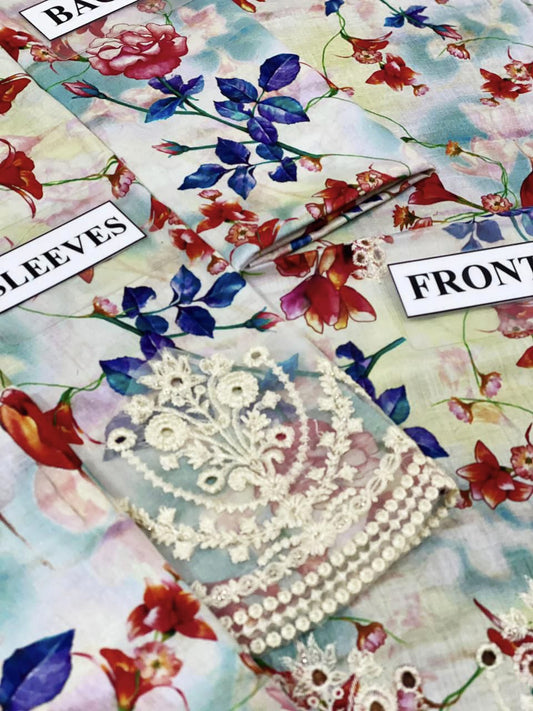 BRAND:AFROZEH chikankari embroidered luxury lawn printed unstitced 3pc