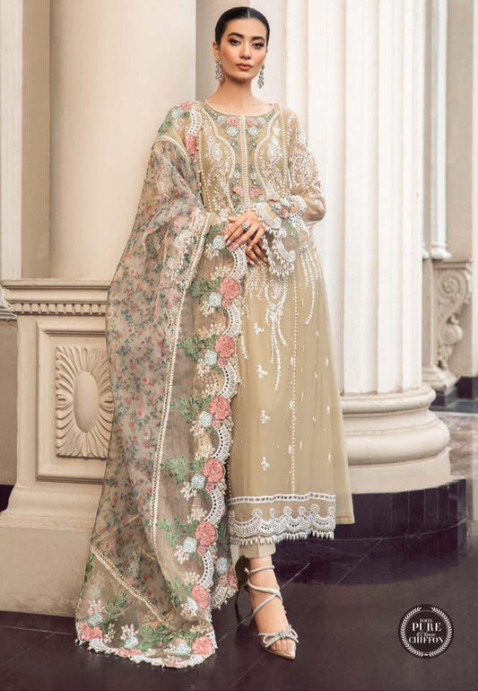 BRAND:MARIA.B chiffion embroidered adda work formal wear unstitched 3pc