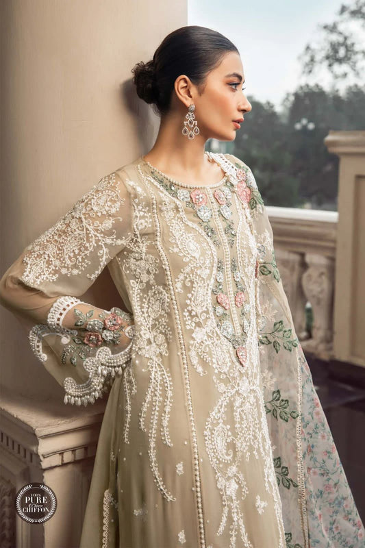 BRAND:MARIA.B chiffion embroidered adda work formal wear unstitched 3pc