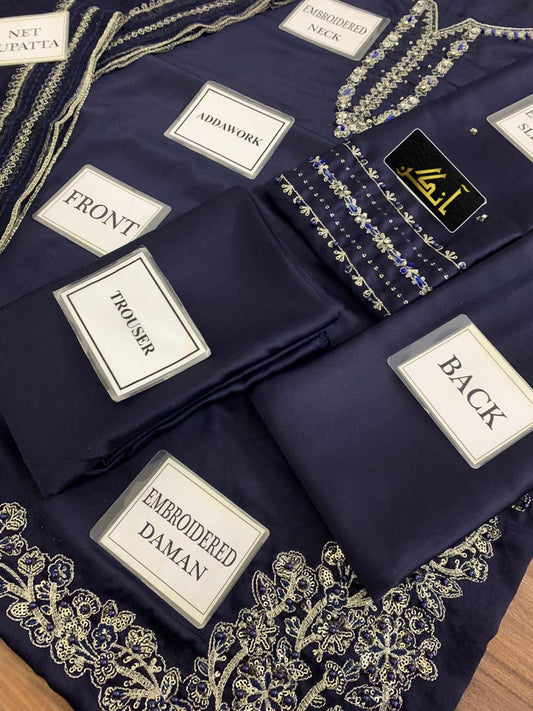 BRAMD:IZNIK shamooz silk embroidered hand embellished luxury unstitched 3pc✓